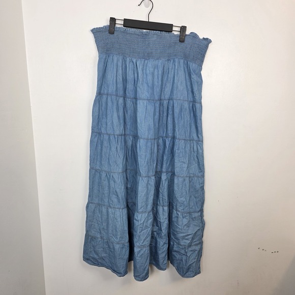 K. Jordan Blue Tiered Smocked Waist Cottagecore Festival Maxi Skirt Size 1X - Picture 3 of 7